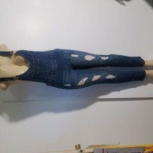 I&M Jeans Denim Distressed Mid Rise Overalls Size L
